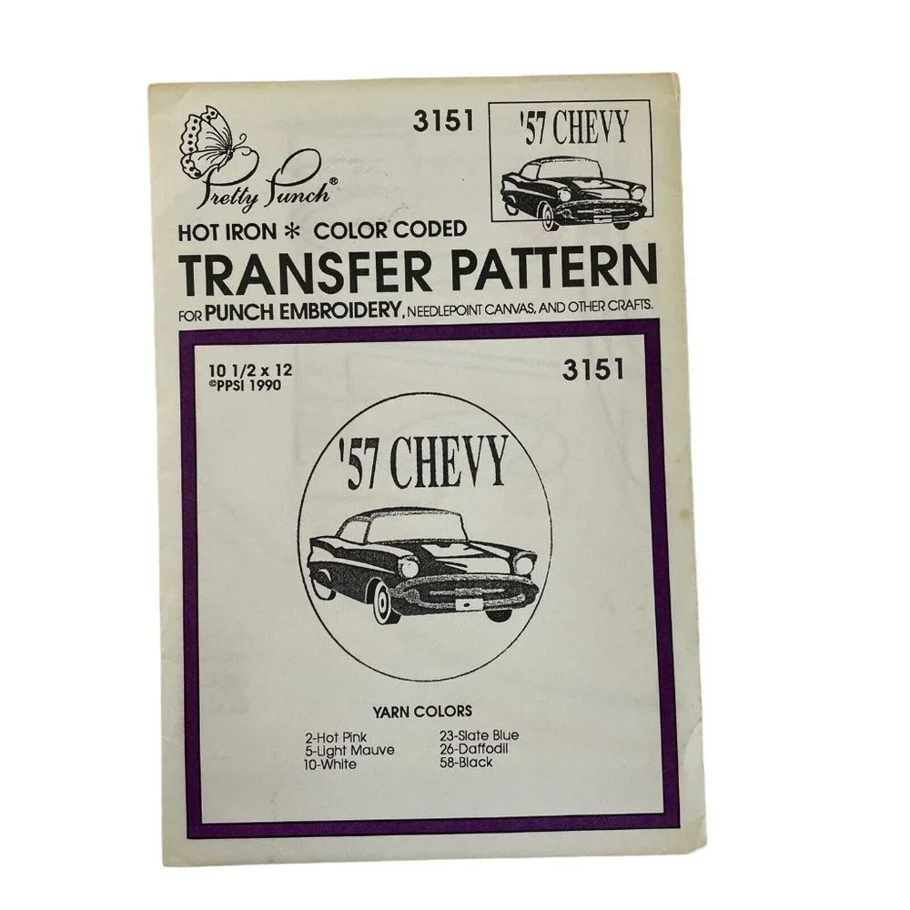 Pretty Punch Hot Iron Transfer Pattern For Punch Embroidery Cars 57 Chevy T-Bird